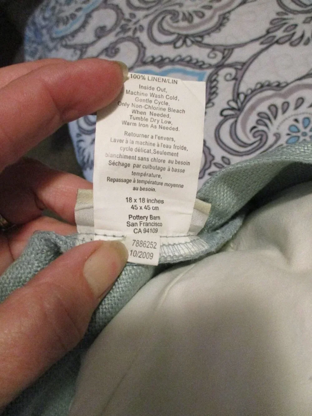 1 Pottery Barn Seafoam Linen Button Front Throw Pillow Cover